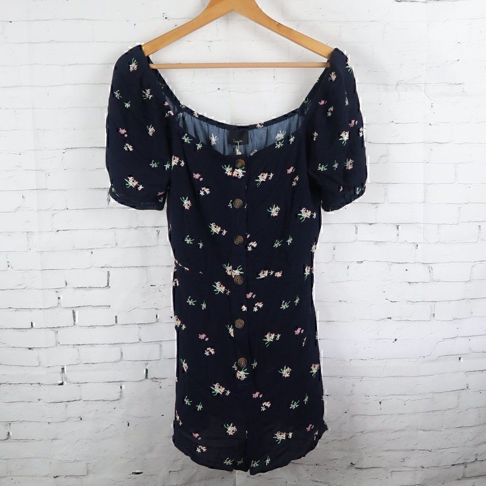 LUMIERE BLACK WITH FLORAL PRINT SHORT SLEEVE ROUND NECK ROMPER SIZE SMALL